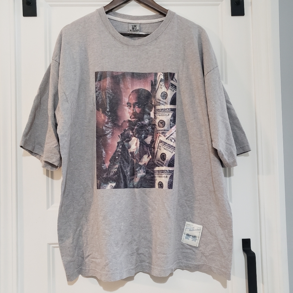 Stadium Authentics Tupac Money T Shirt Mens XL Grey Crew Neck Top